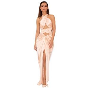 HOUSE OF CB “Cesare” pink satin halter dress